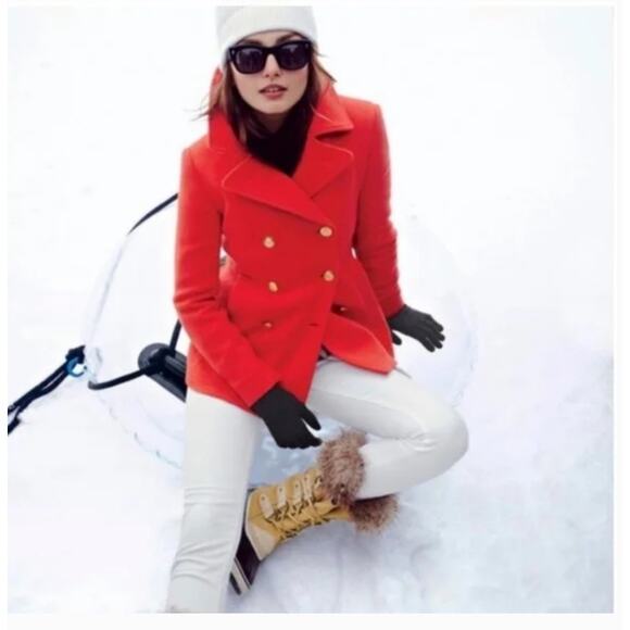 J Crew Majesty Stadium Cloth Peacoat 0 49360 Red Double Breasted Coat Wool - Picture 3 of 9